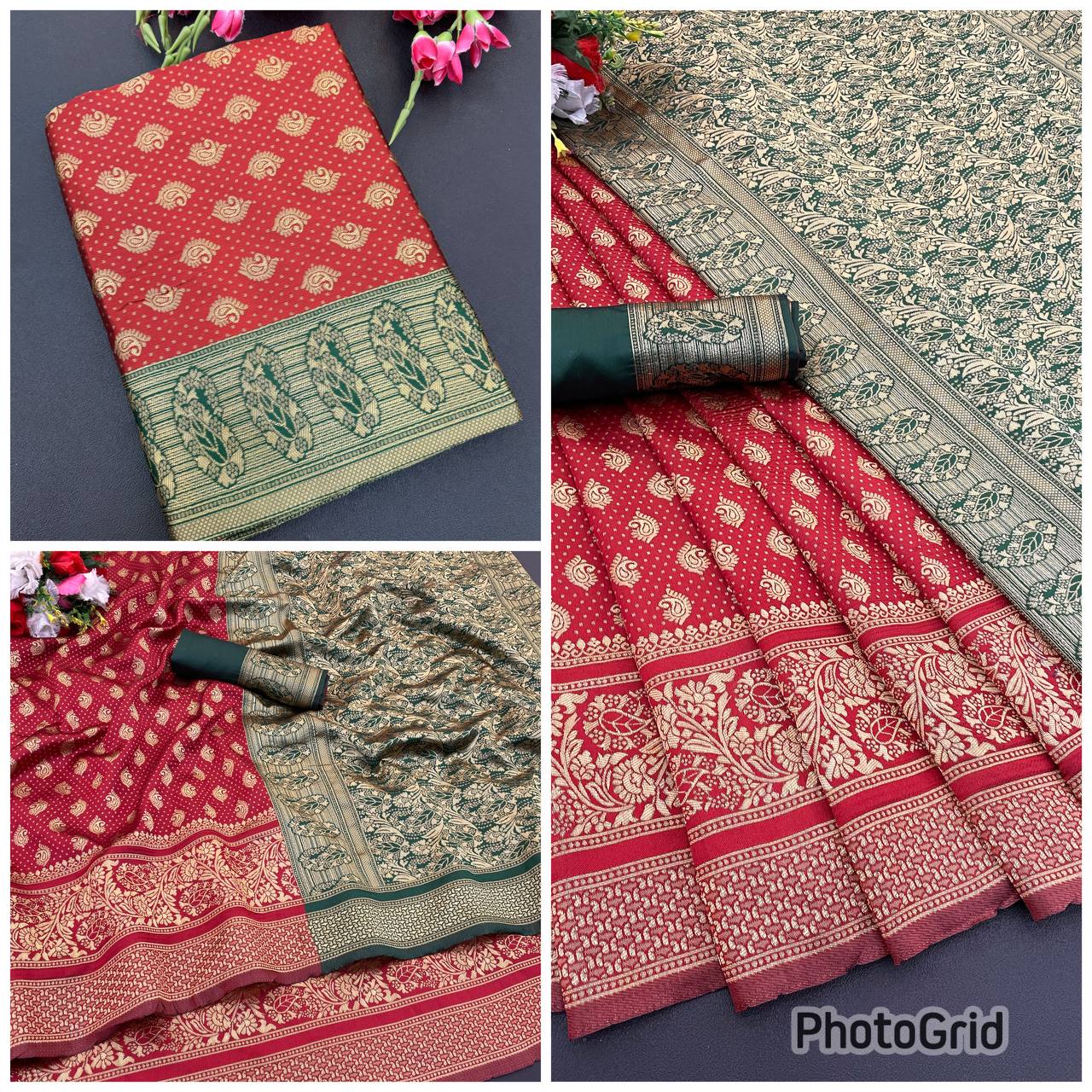 Elegant Organic Banarasi Lichi Silk Wedding Saree