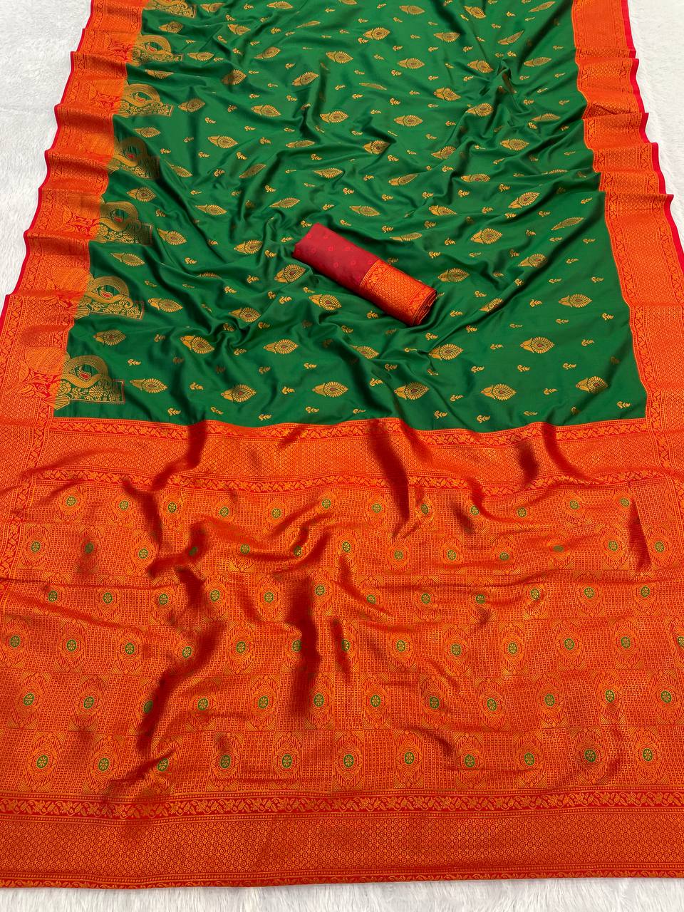 Premium Kanjivaram Soft Silk Saree with Copper Zari Jaal Weaving