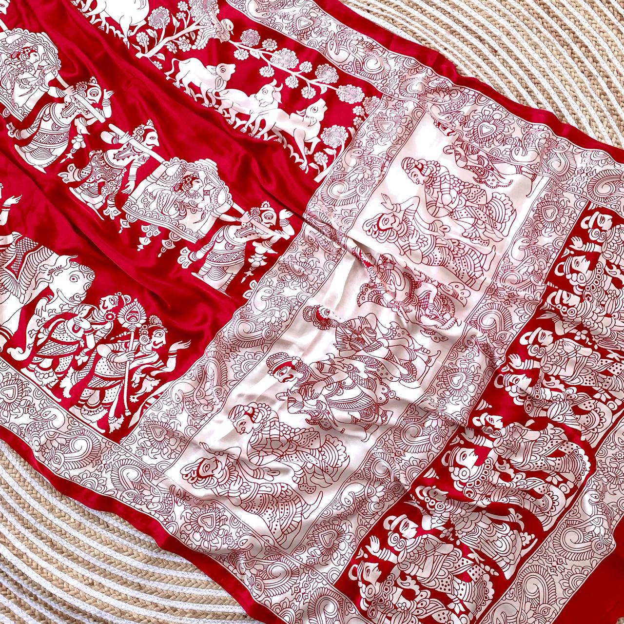 Semi Gajji Ajrakh Bandhej Soft Silk Saree – Heavy Traditional Weave