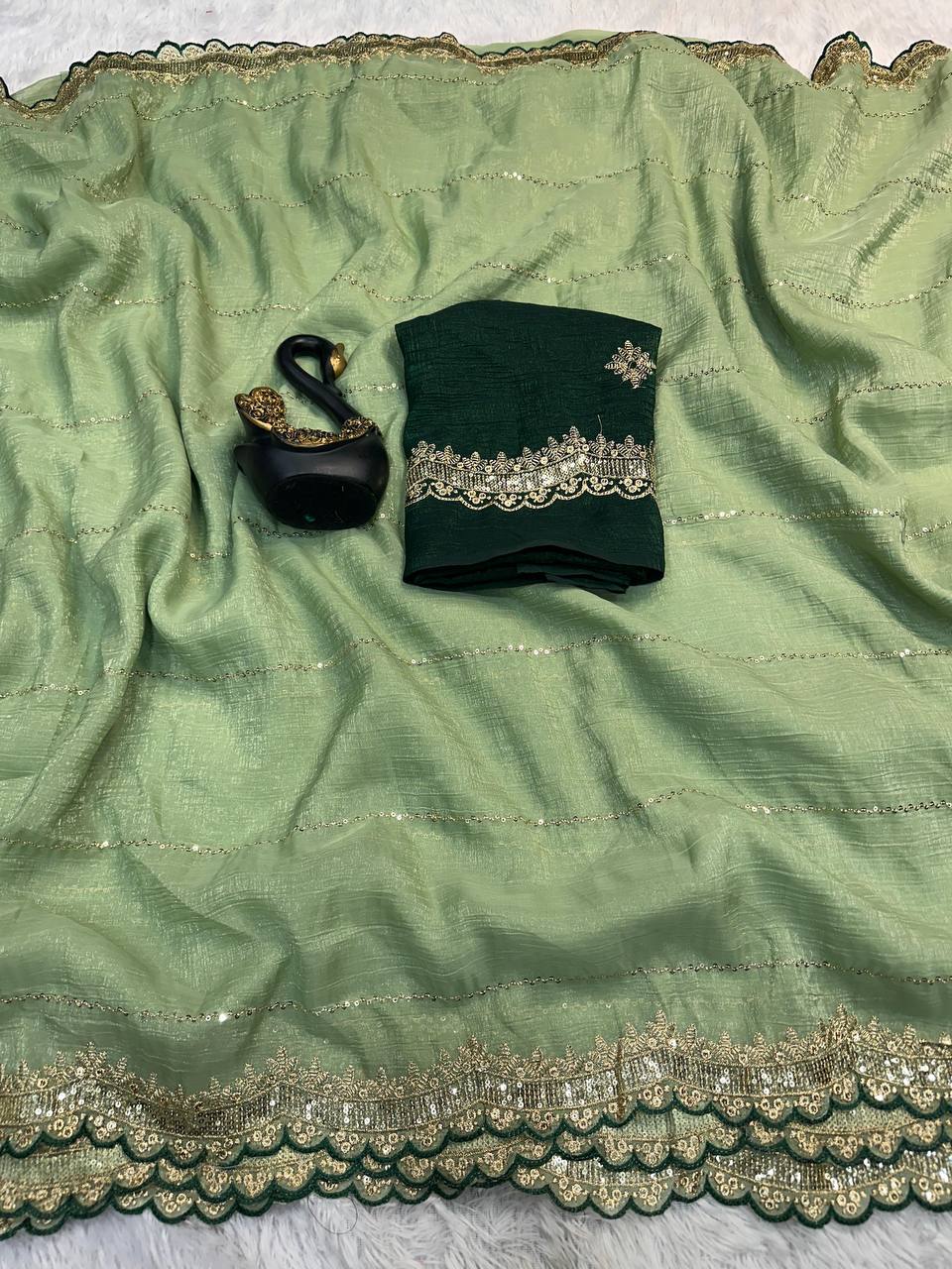 Soft Crunchy Fabric Designer Saree with Sequins & Zari Work