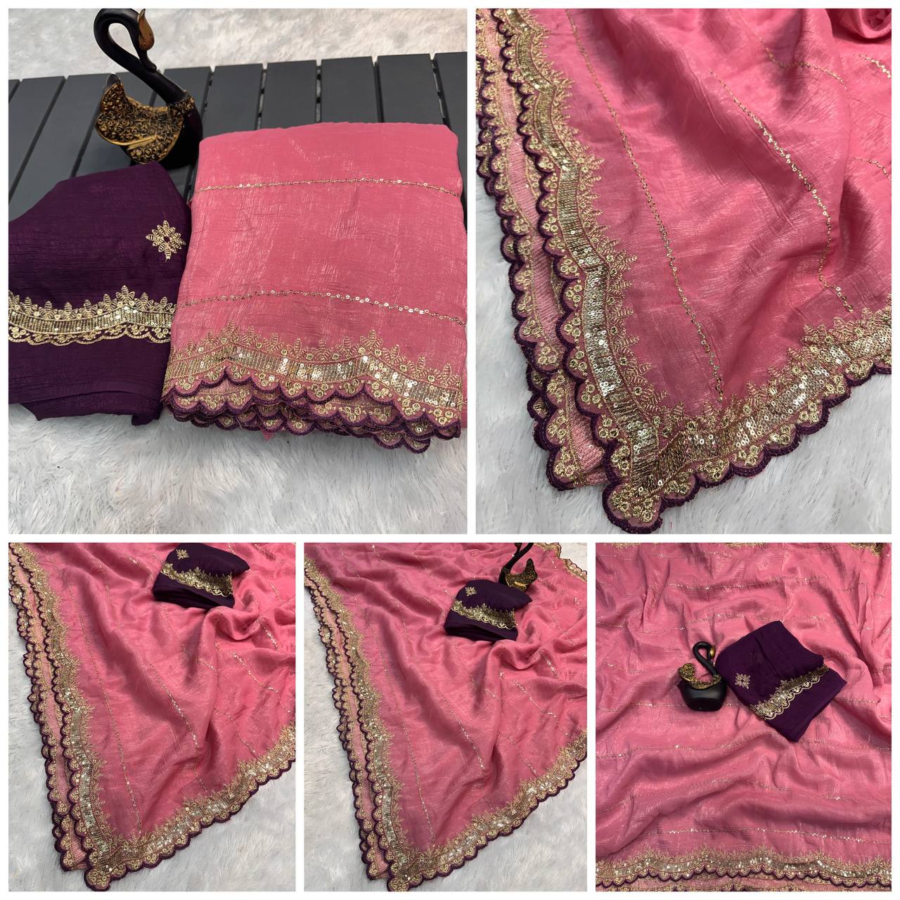 Soft Crunchy Fabric Designer Saree with Sequins & Zari Work