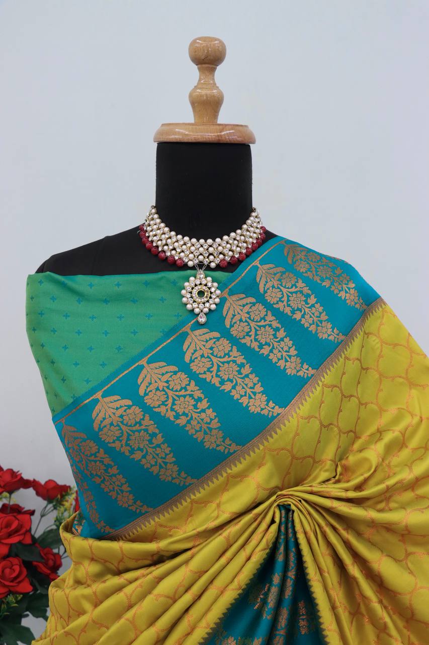 Premium Kanjivaram Soft Silk Saree with Copper Zari Jaal