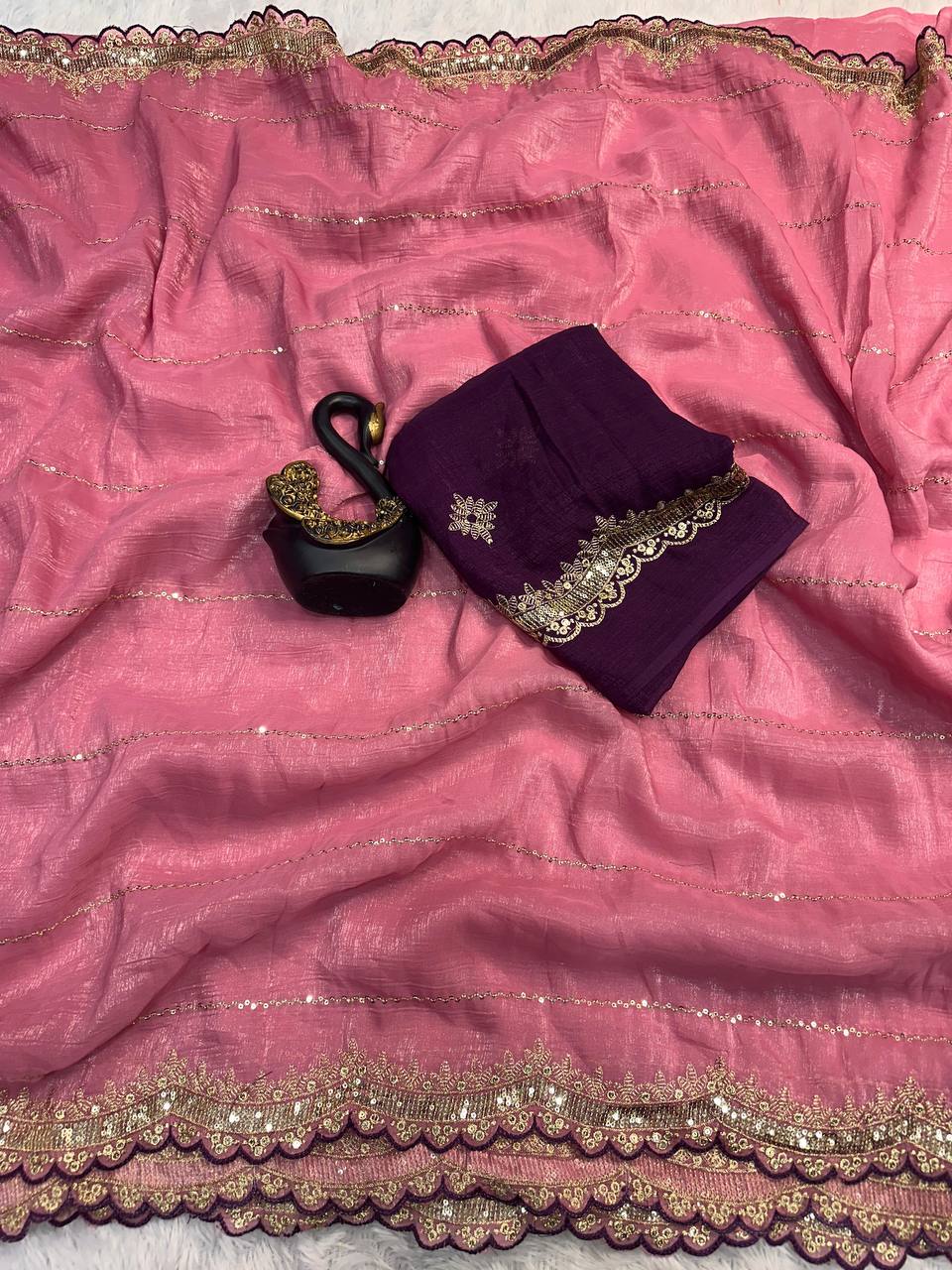 Soft Crunchy Fabric Designer Saree with Sequins & Zari Work