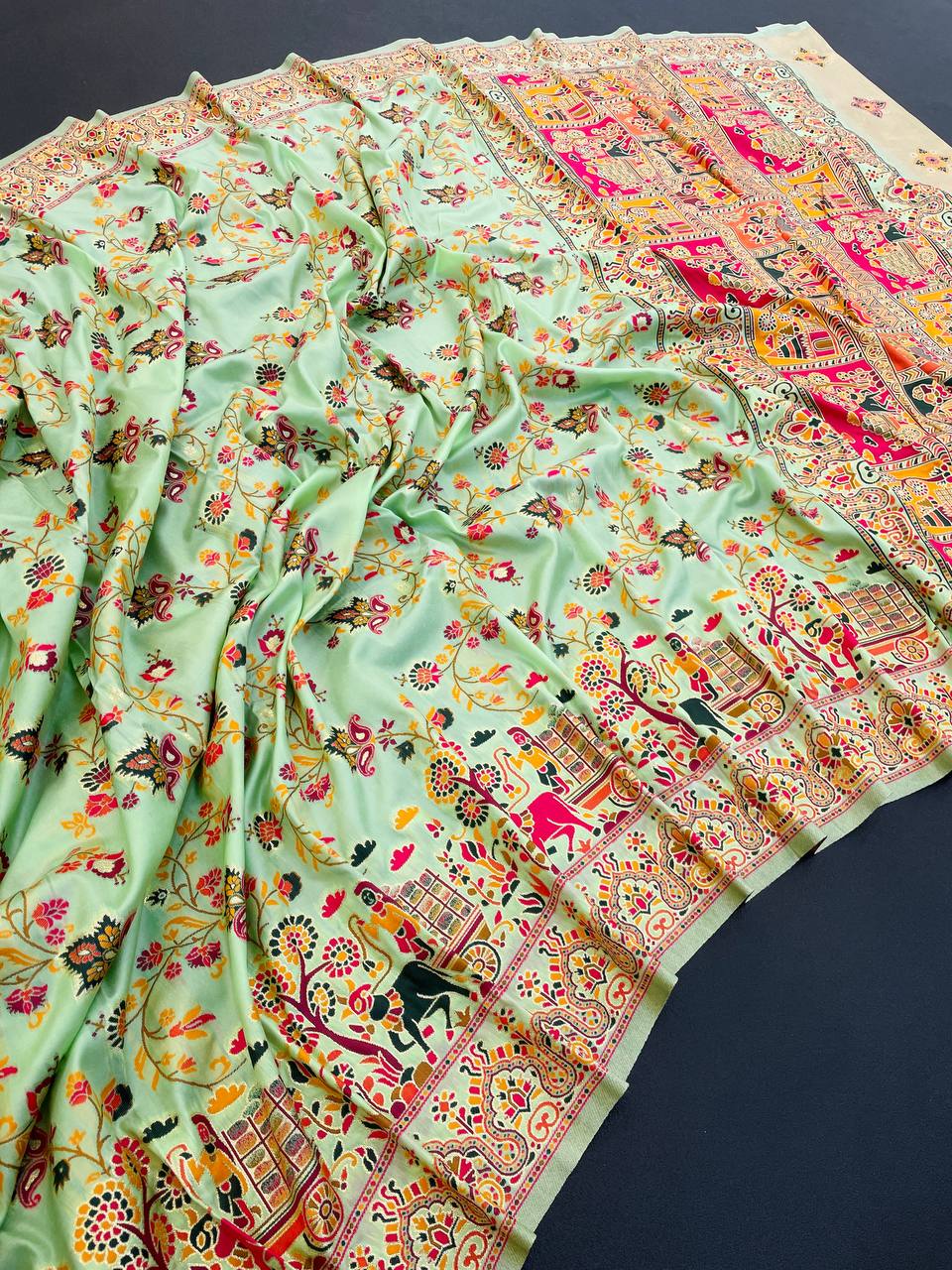 Rajwadi Pashmina Silk Weaving Saree with Kashmiri Pallu