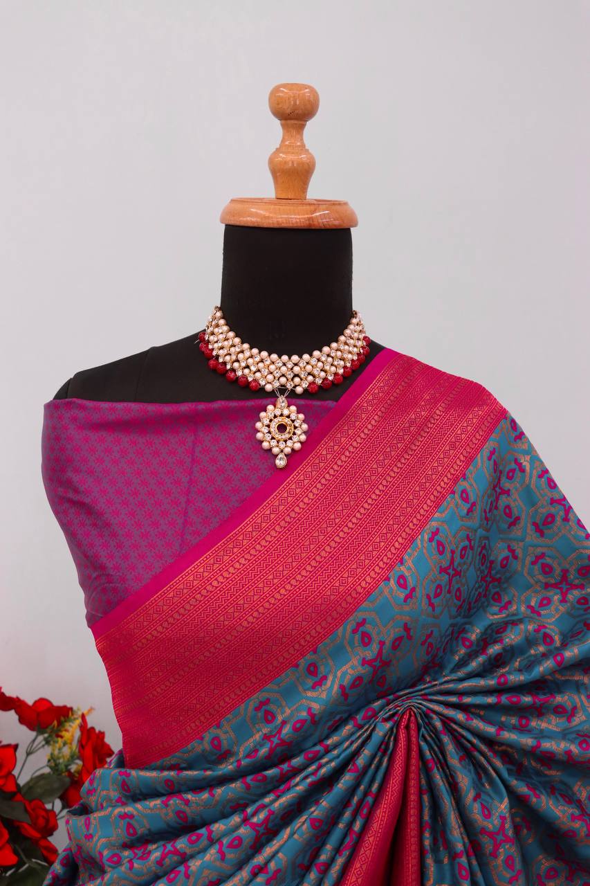 Premium Kanjivaram Soft Silk Saree with Copper Zari Jaal Weaving