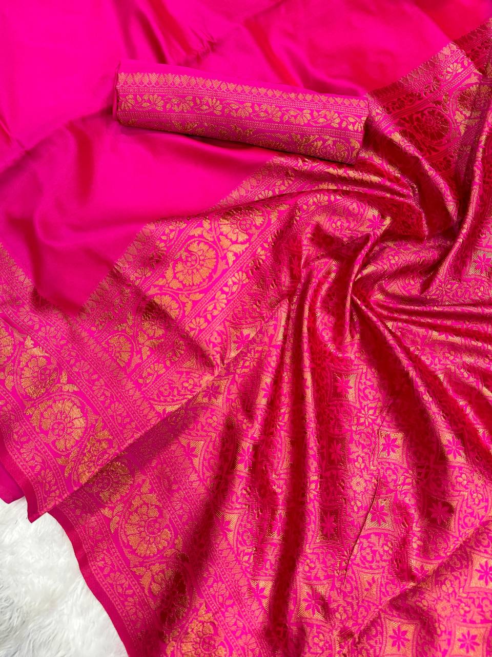 Elegant Organic Banarasi Lichi Silk Wedding Saree