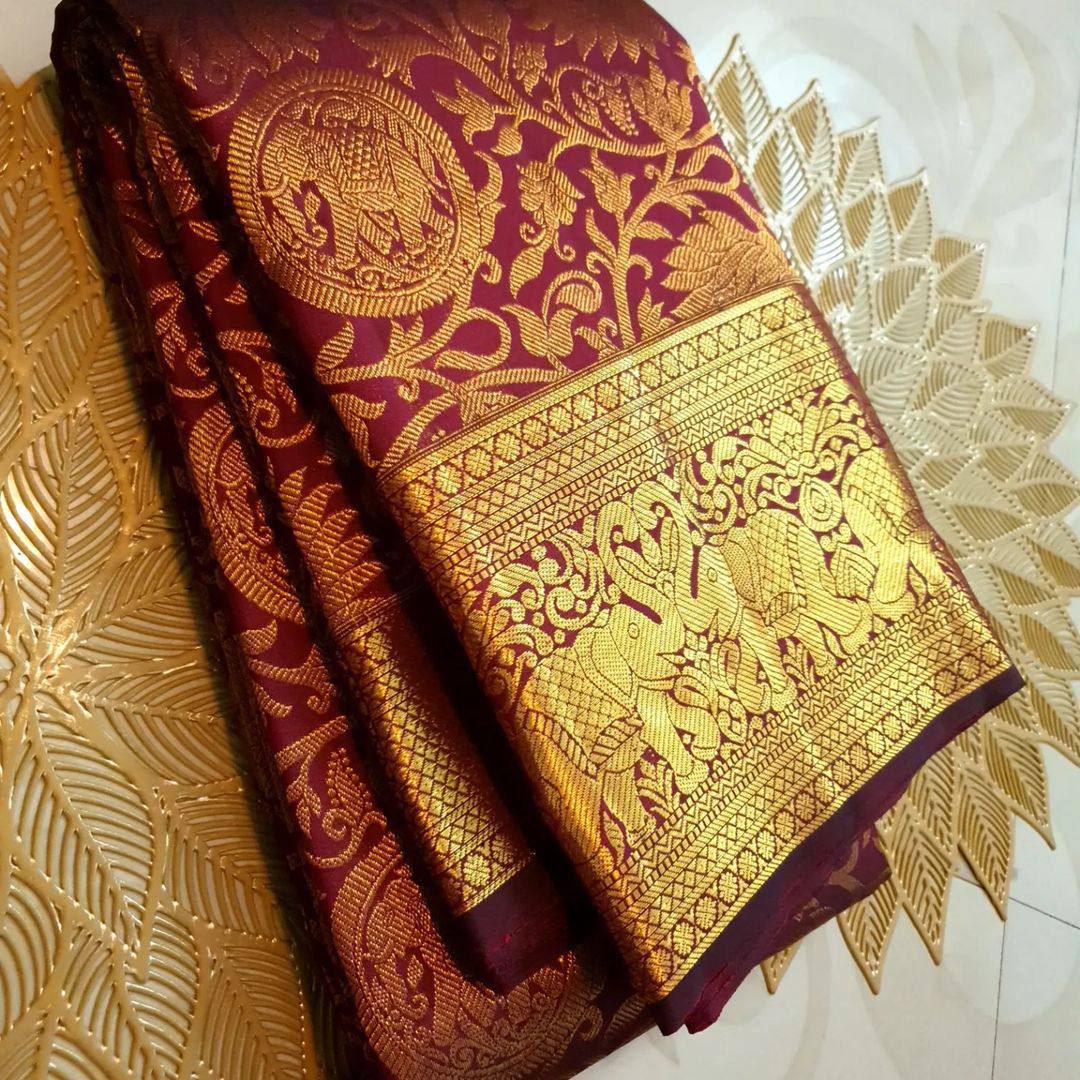 Graceful Organic Banarasi Lichi Silk Wedding Saree