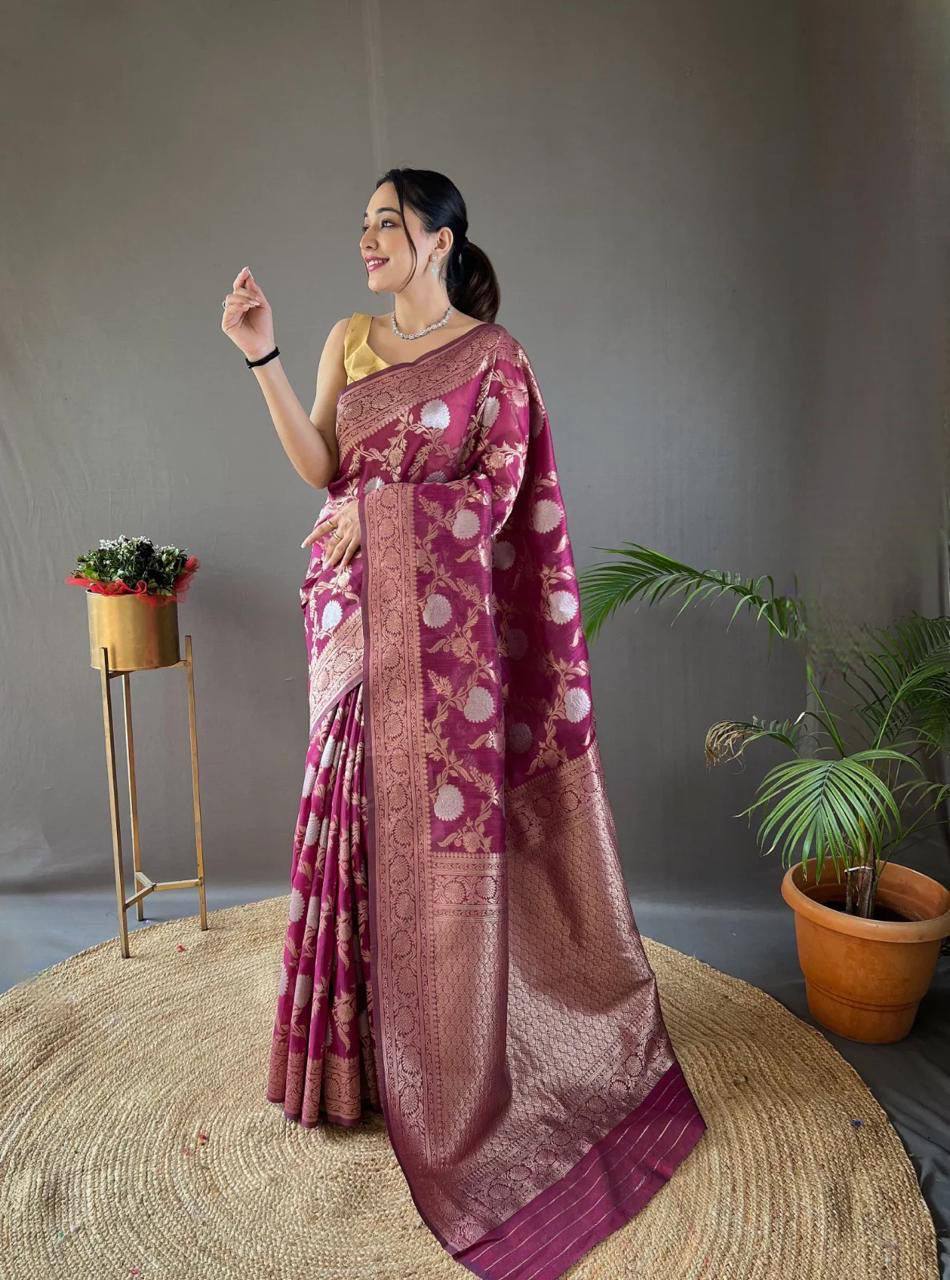 Premium Lilan Slub Soft Cotton Saree with Rich Weaving Blouse