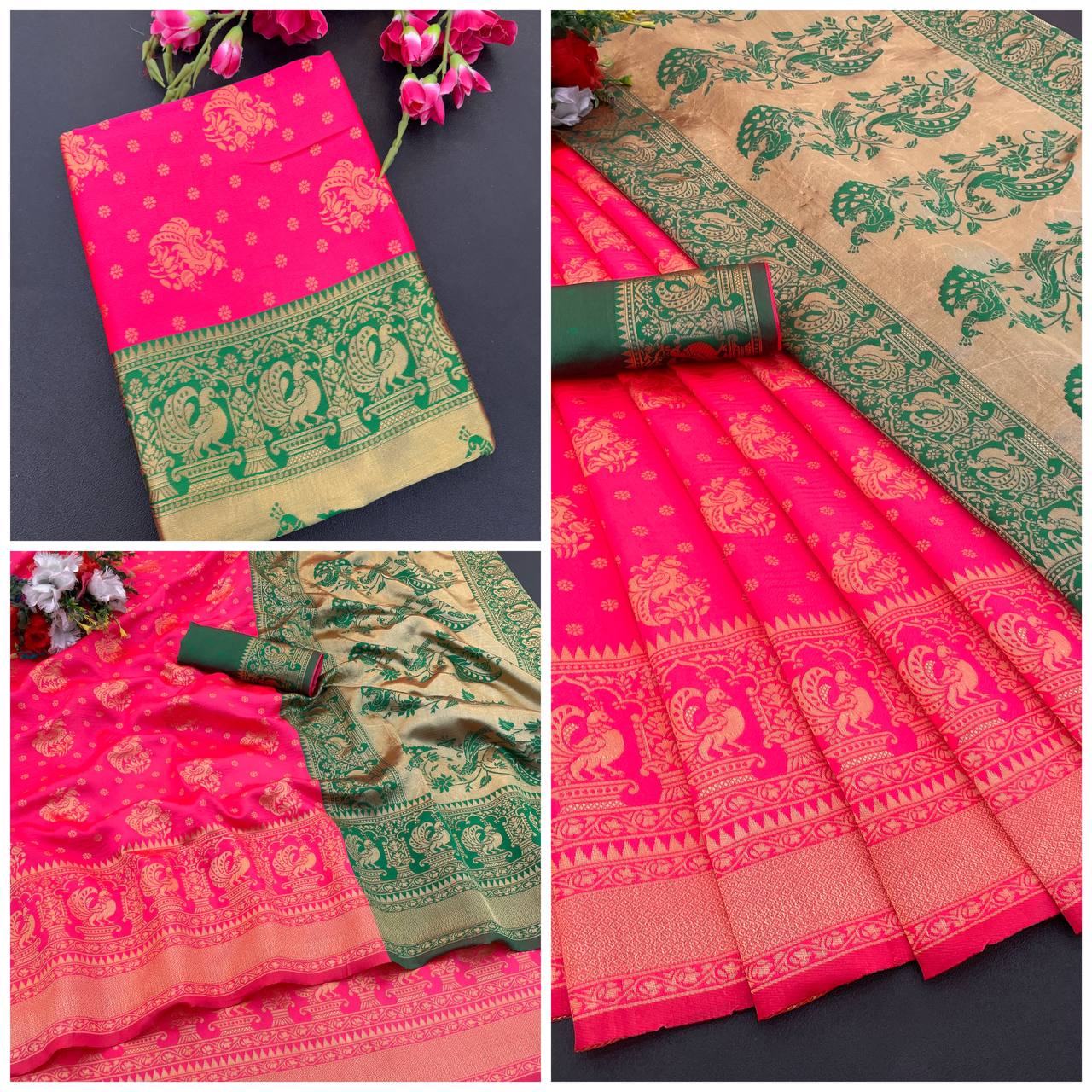 Elegant Organic Banarasi Lichi Silk Wedding Saree