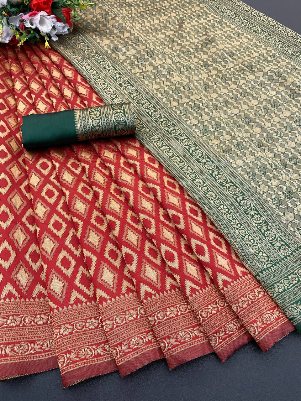 Elegant Organic Banarasi Lichi Silk Wedding Saree