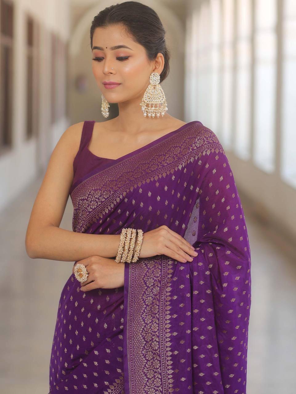 Comfort Wear Banarasi Style Lichi Silk Wedding Saree