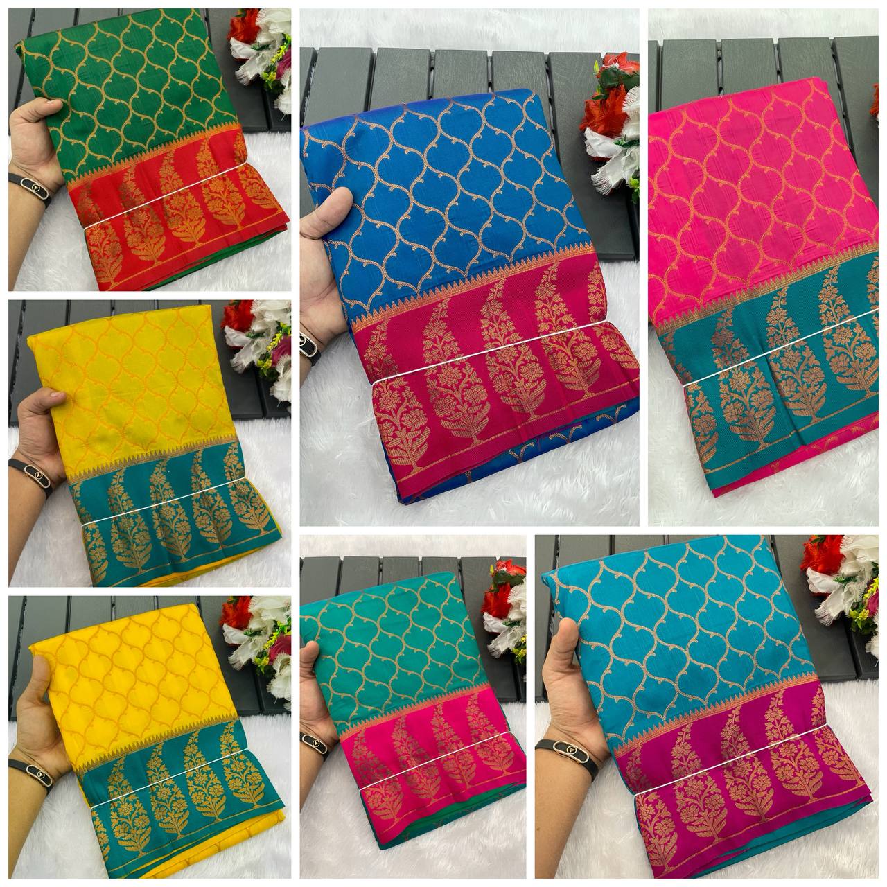 Premium Kanjivaram Soft Silk Saree with Copper Zari Jaal