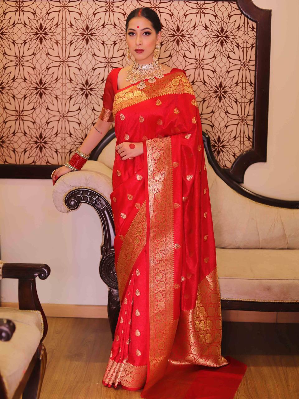 Organic Banarasi Lichi Silk Wedding Saree