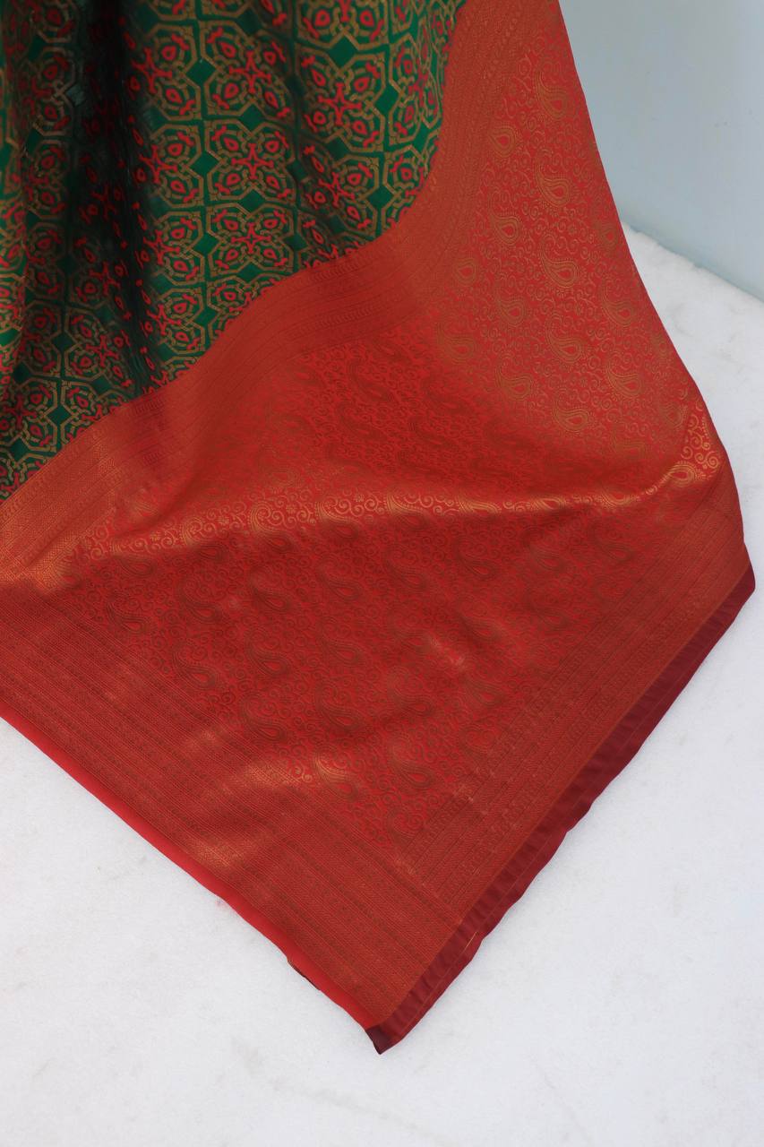 Premium Kanjivaram Soft Silk Saree with Copper Zari Jaal Weaving