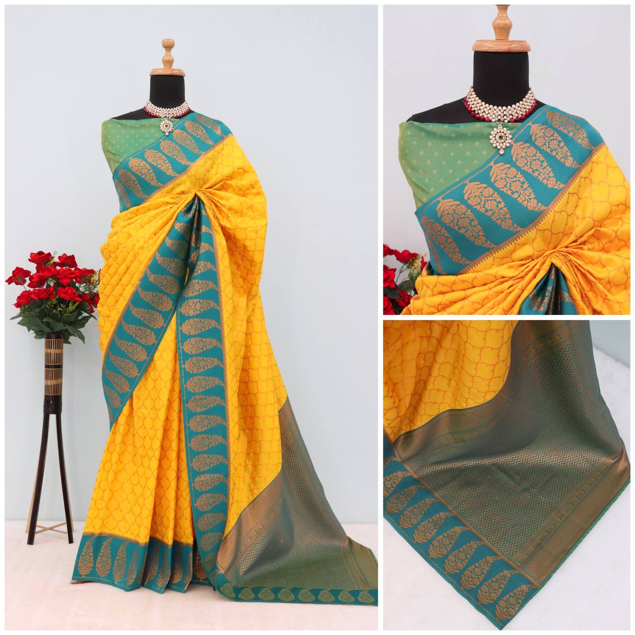 Premium Kanjivaram Soft Silk Saree with Copper Zari Jaal