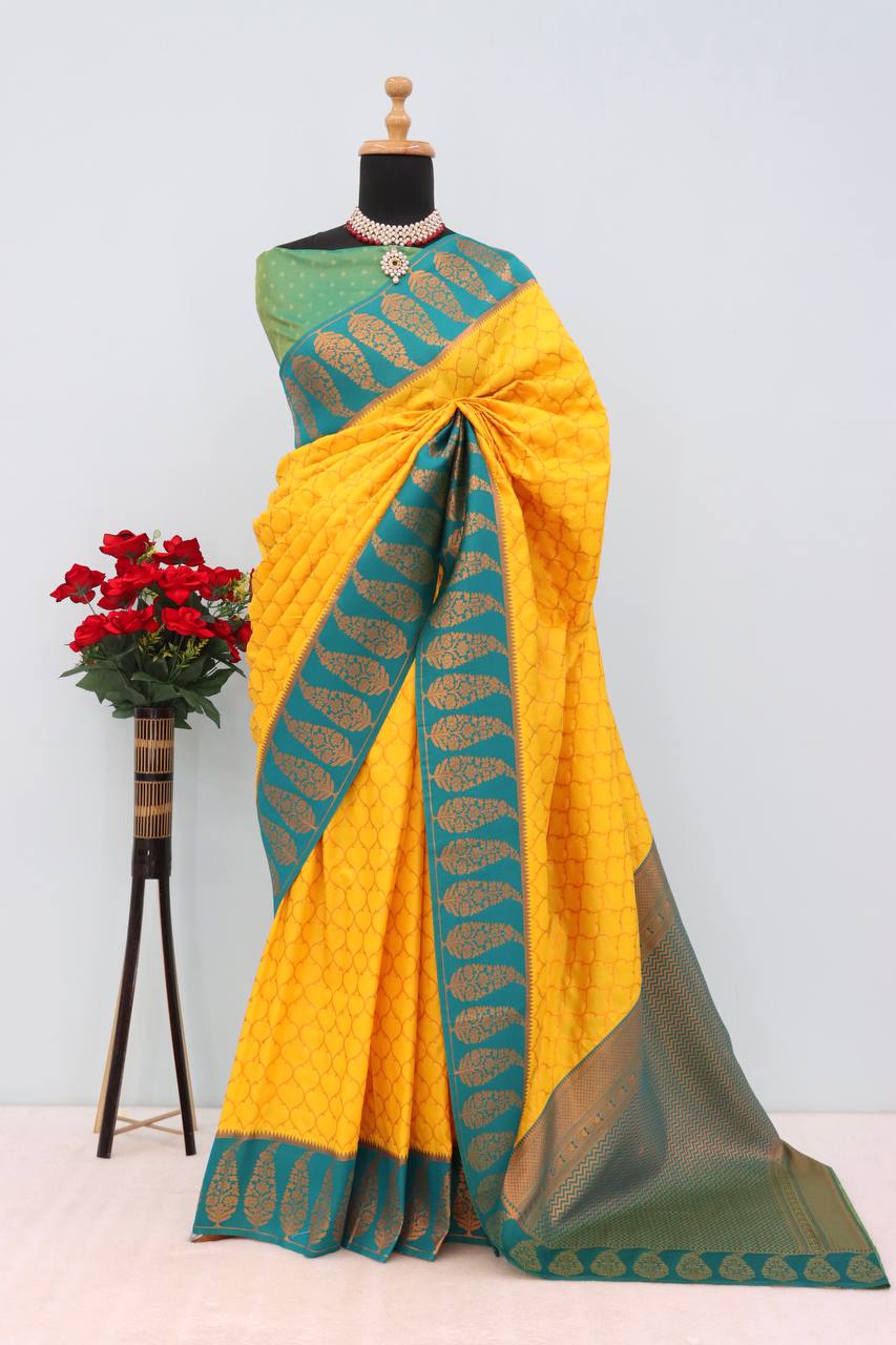 Premium Kanjivaram Soft Silk Saree with Copper Zari Jaal