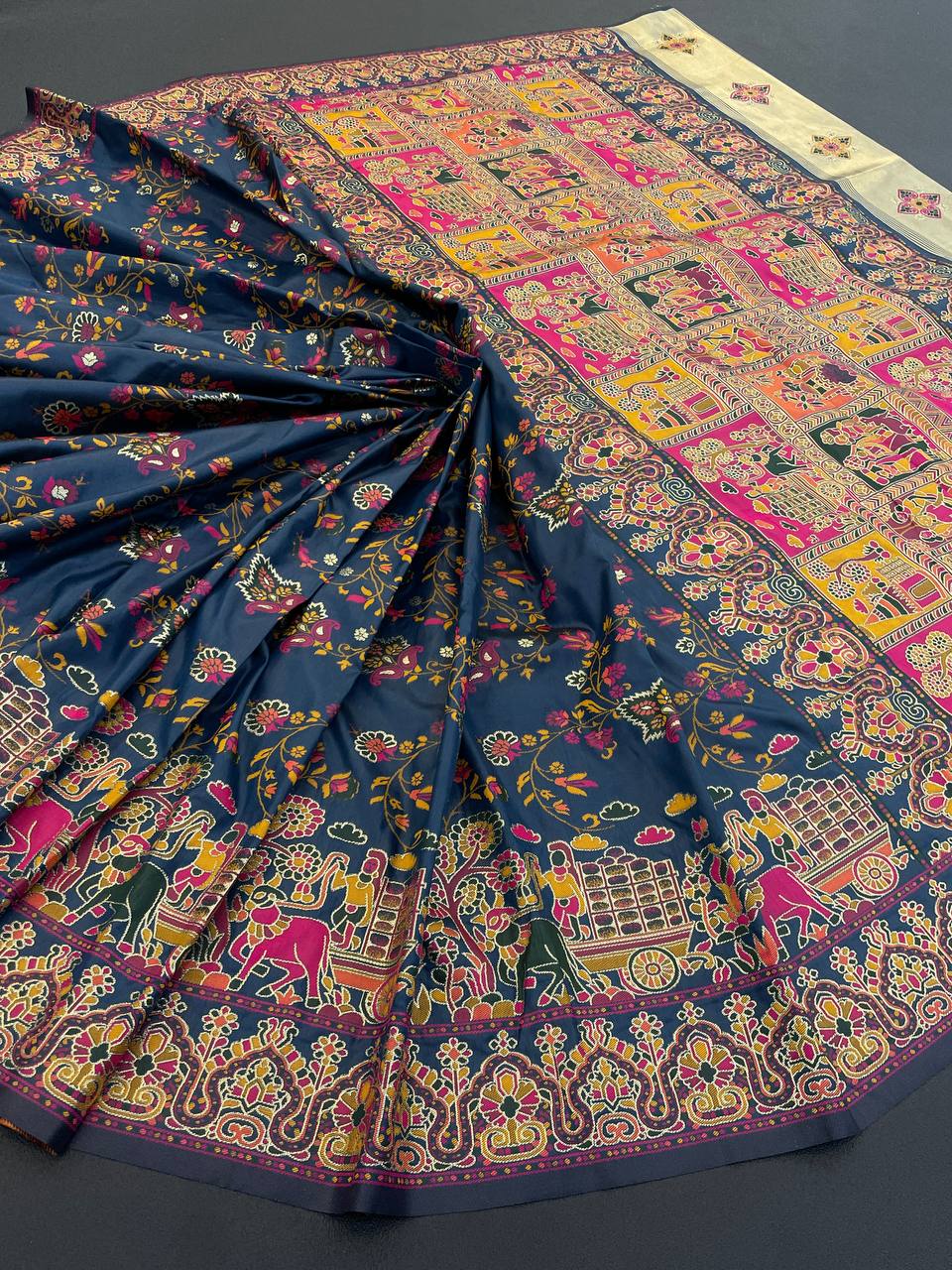 Rajwadi Pashmina Silk Weaving Saree with Kashmiri Pallu