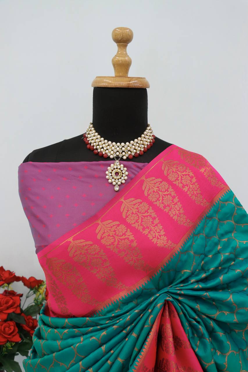 Premium Kanjivaram Soft Silk Saree with Copper Zari Jaal