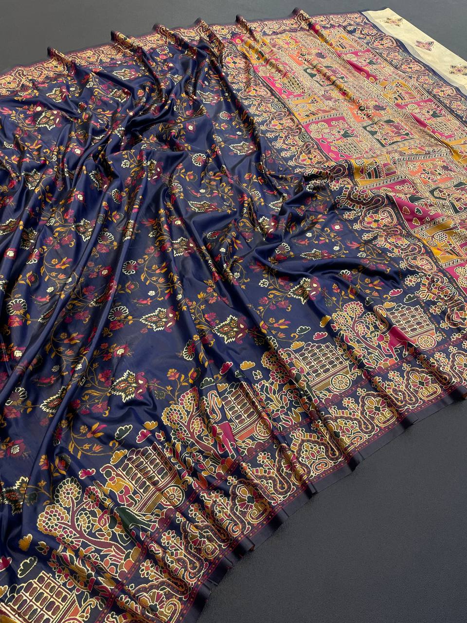 Rajwadi Pashmina Silk Weaving Saree with Kashmiri Pallu