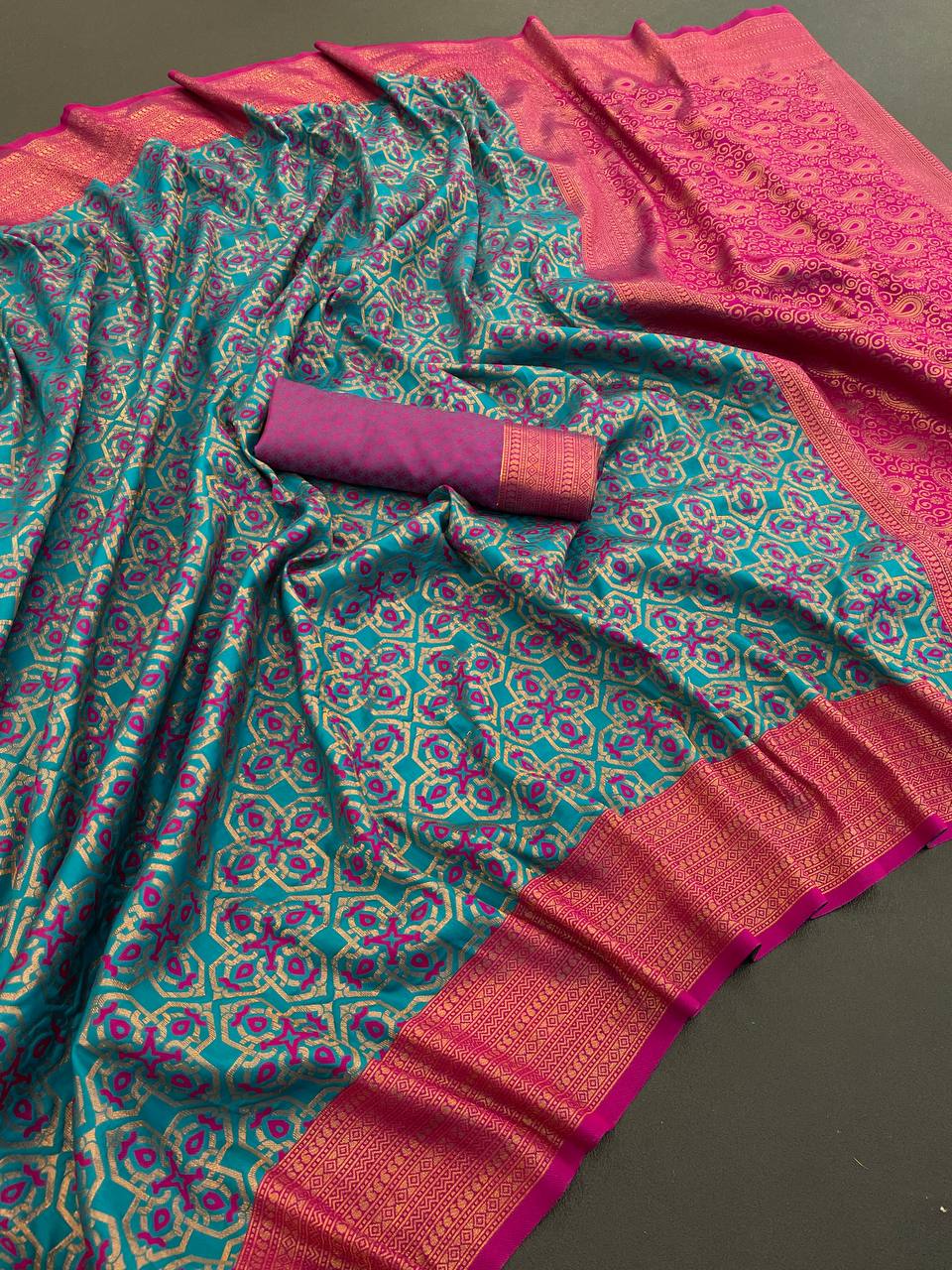 Premium Kanjivaram Soft Silk Saree with Copper Zari Jaal Weaving