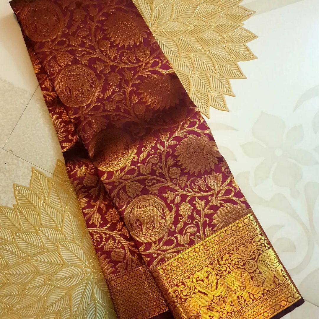 Graceful Organic Banarasi Lichi Silk Wedding Saree