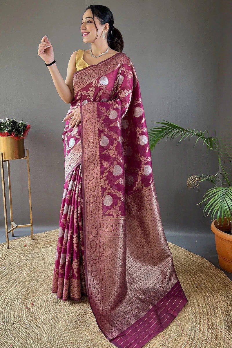 Premium Lilan Slub Soft Cotton Saree with Rich Weaving Blouse