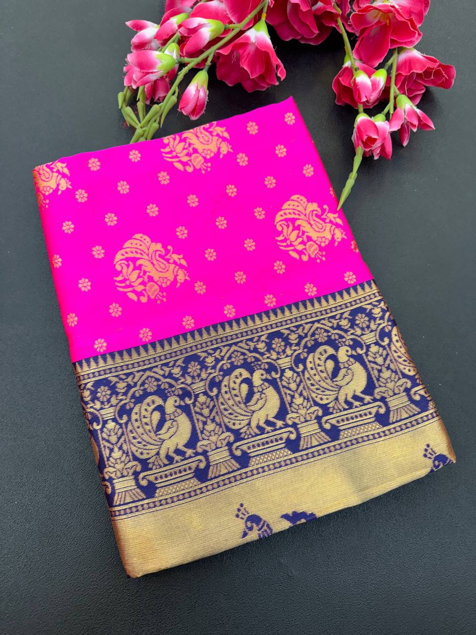 Elegant Organic Banarasi Lichi Silk Wedding Saree