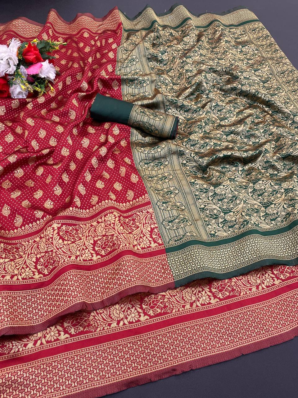 Elegant Organic Banarasi Lichi Silk Wedding Saree