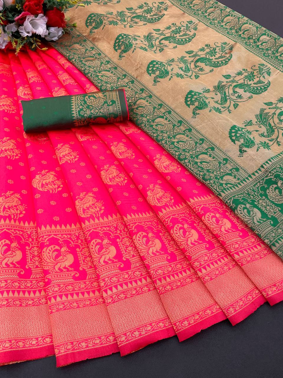 Elegant Organic Banarasi Lichi Silk Wedding Saree