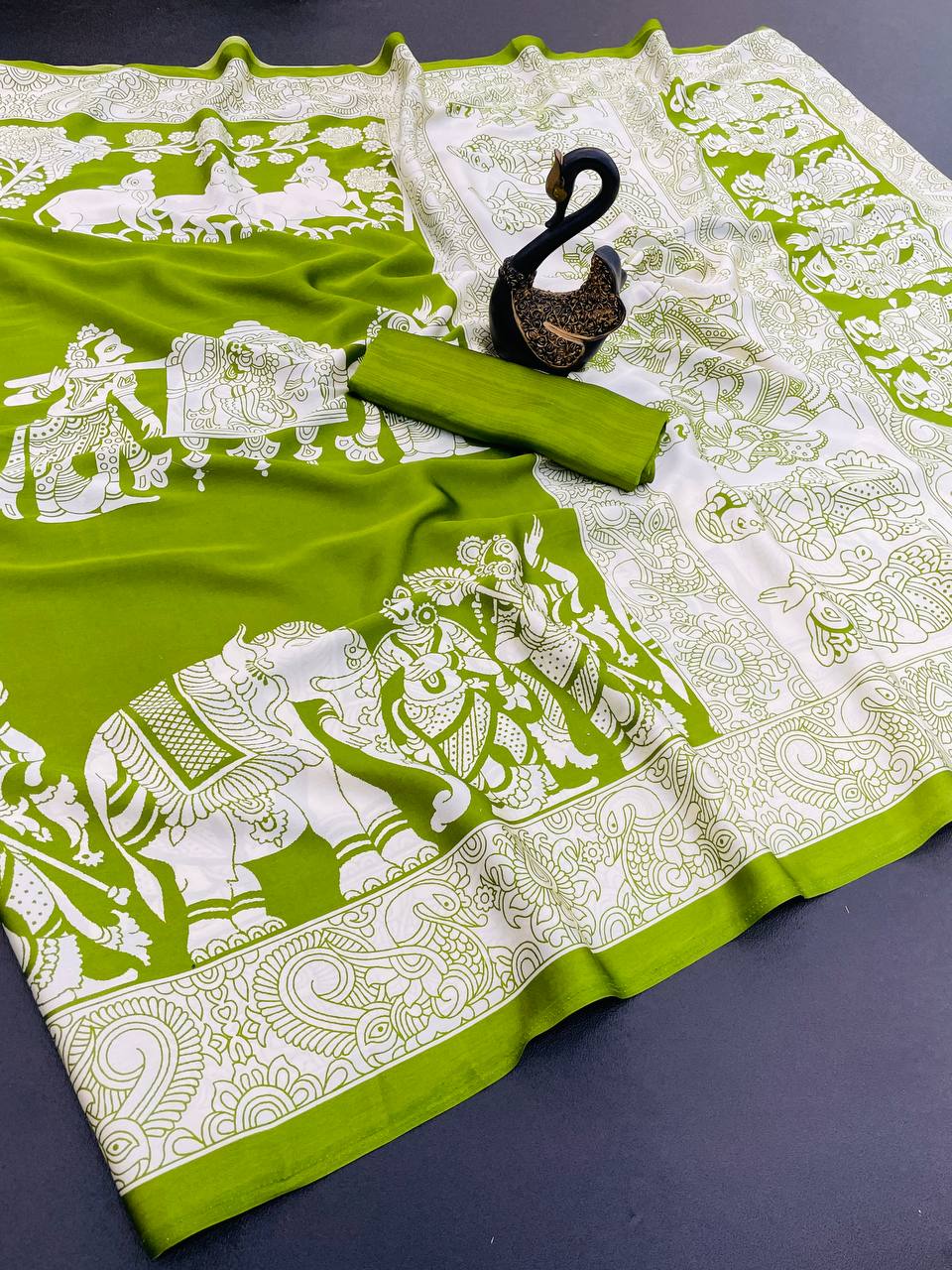 Semi Gajji Ajrakh Bandhej Soft Silk Saree – Heavy Traditional Weave