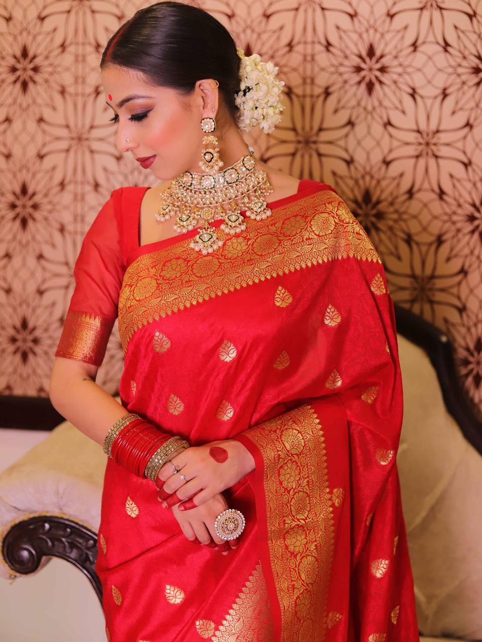 Organic Banarasi Lichi Silk Wedding Saree