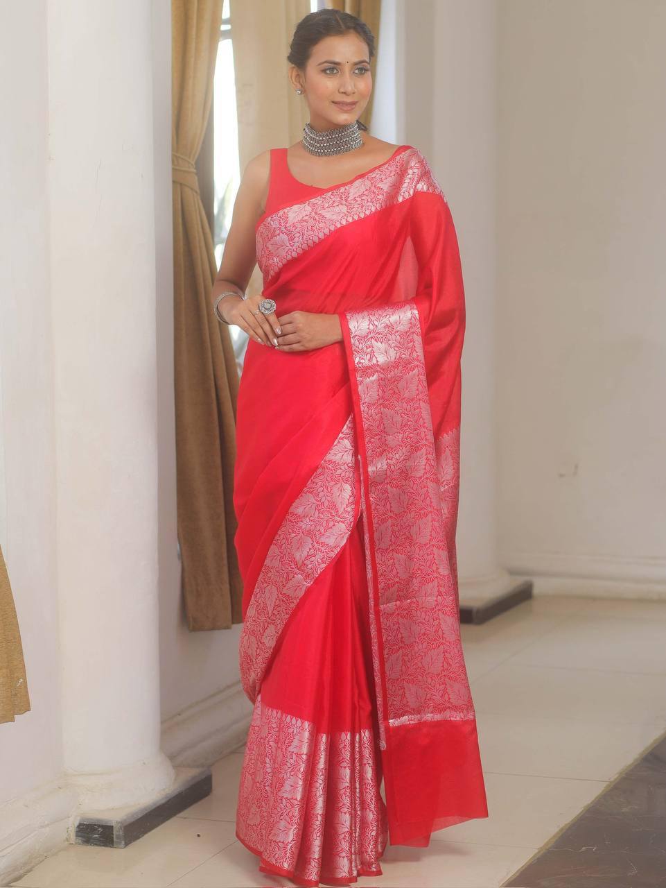 Organic Banarasi Lichi Silk Wedding Saree