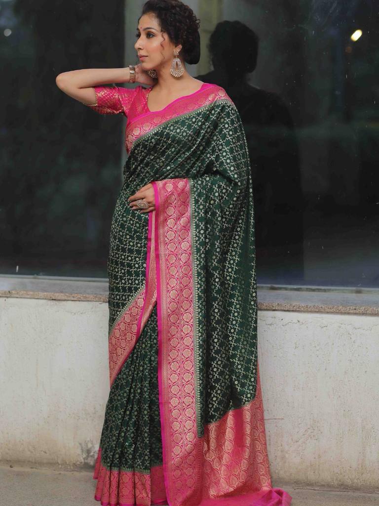 Organic Banarasi Lichi Silk Wedding Saree – Rich & Comfortable