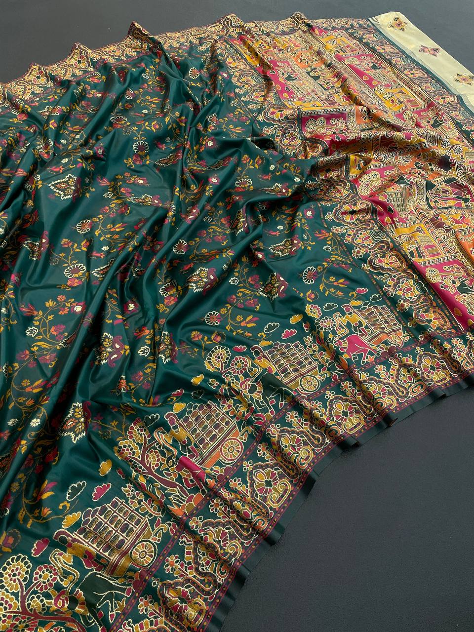 Rajwadi Pashmina Silk Weaving Saree with Kashmiri Pallu