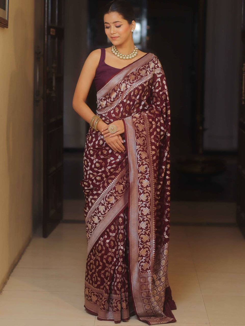 Breathable Organic Banarasi Lichi Silk Wedding Saree