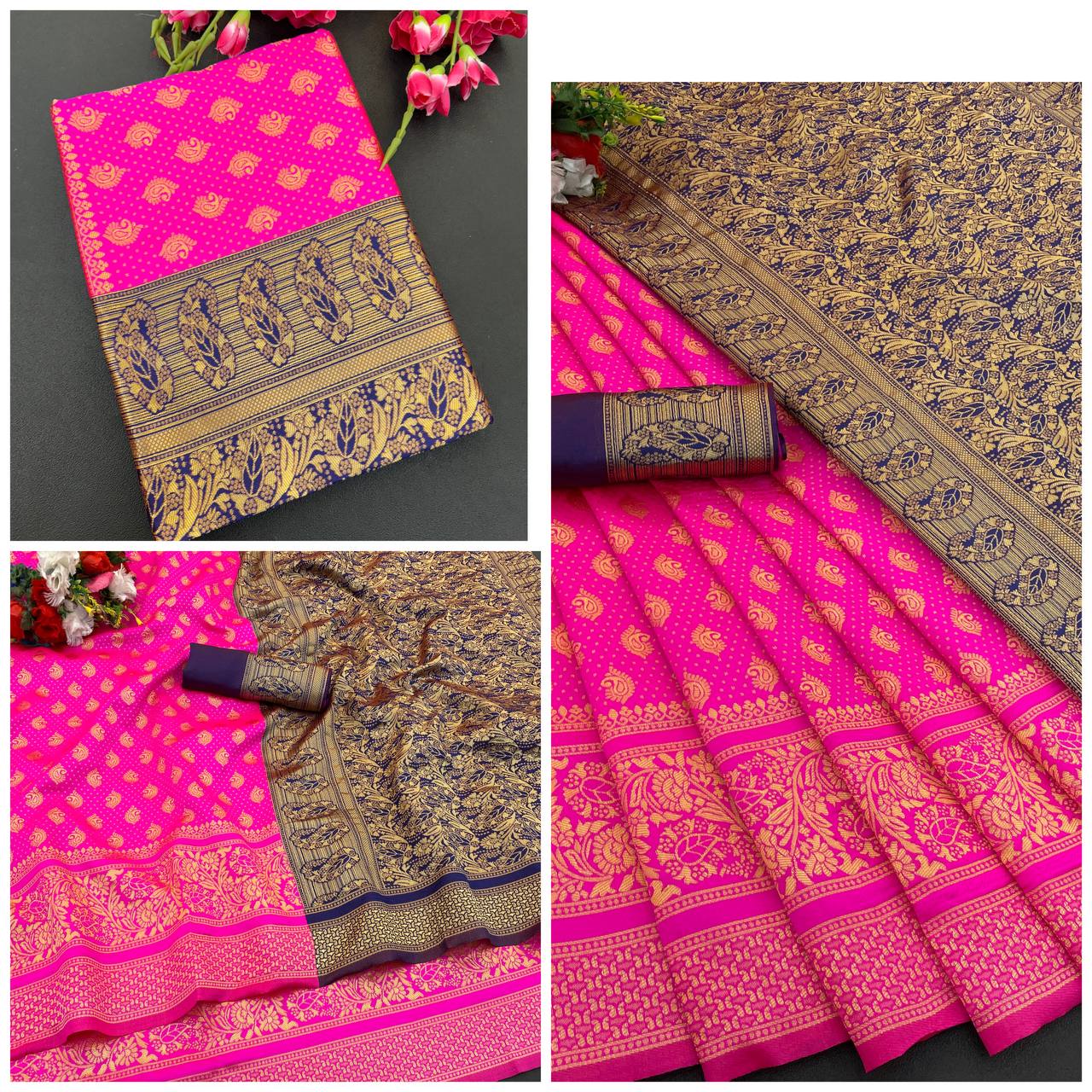 Elegant Organic Banarasi Lichi Silk Wedding Saree