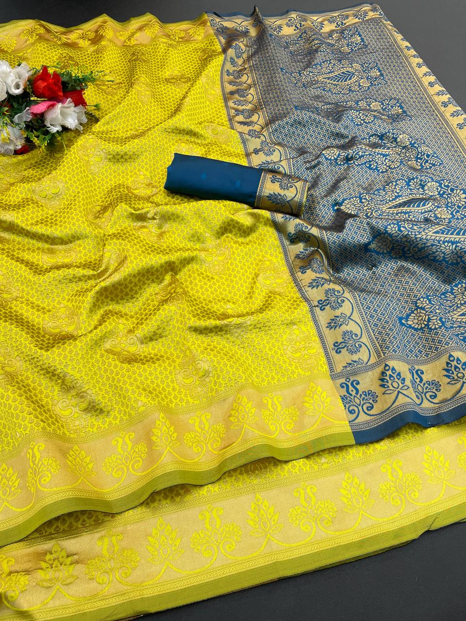 Elegant Organic Banarasi Lichi Silk Wedding Saree