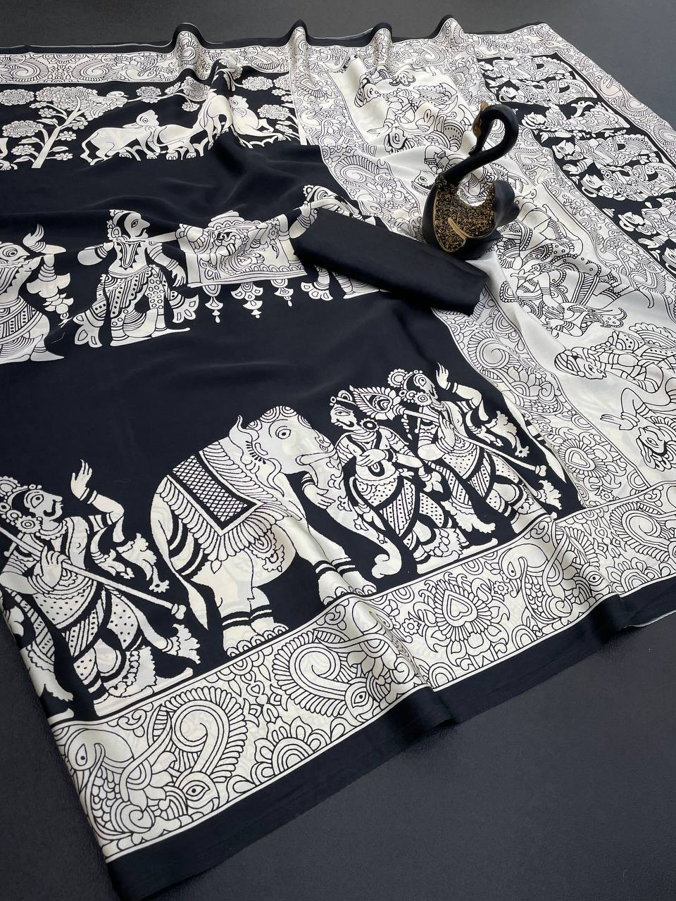 Semi Gajji Ajrakh Bandhej Soft Silk Saree – Heavy Traditional Weave