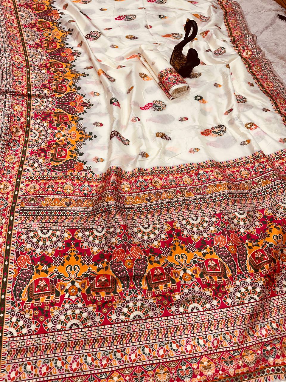 Hand Dyed Rajwadi Pashmina Silk Saree with Kashmiri Woven Pallu