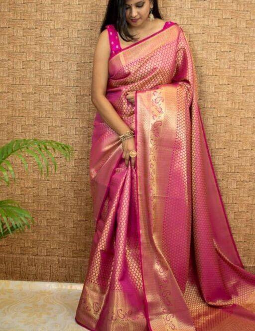 Elegant Pink Silk Saree with Subtle Woven Texture