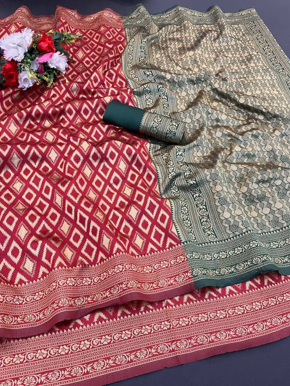 Elegant Organic Banarasi Lichi Silk Wedding Saree