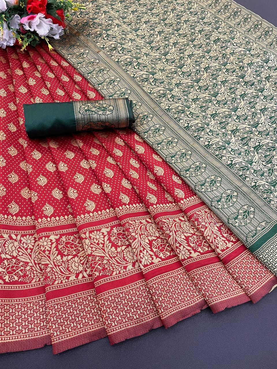 Elegant Organic Banarasi Lichi Silk Wedding Saree