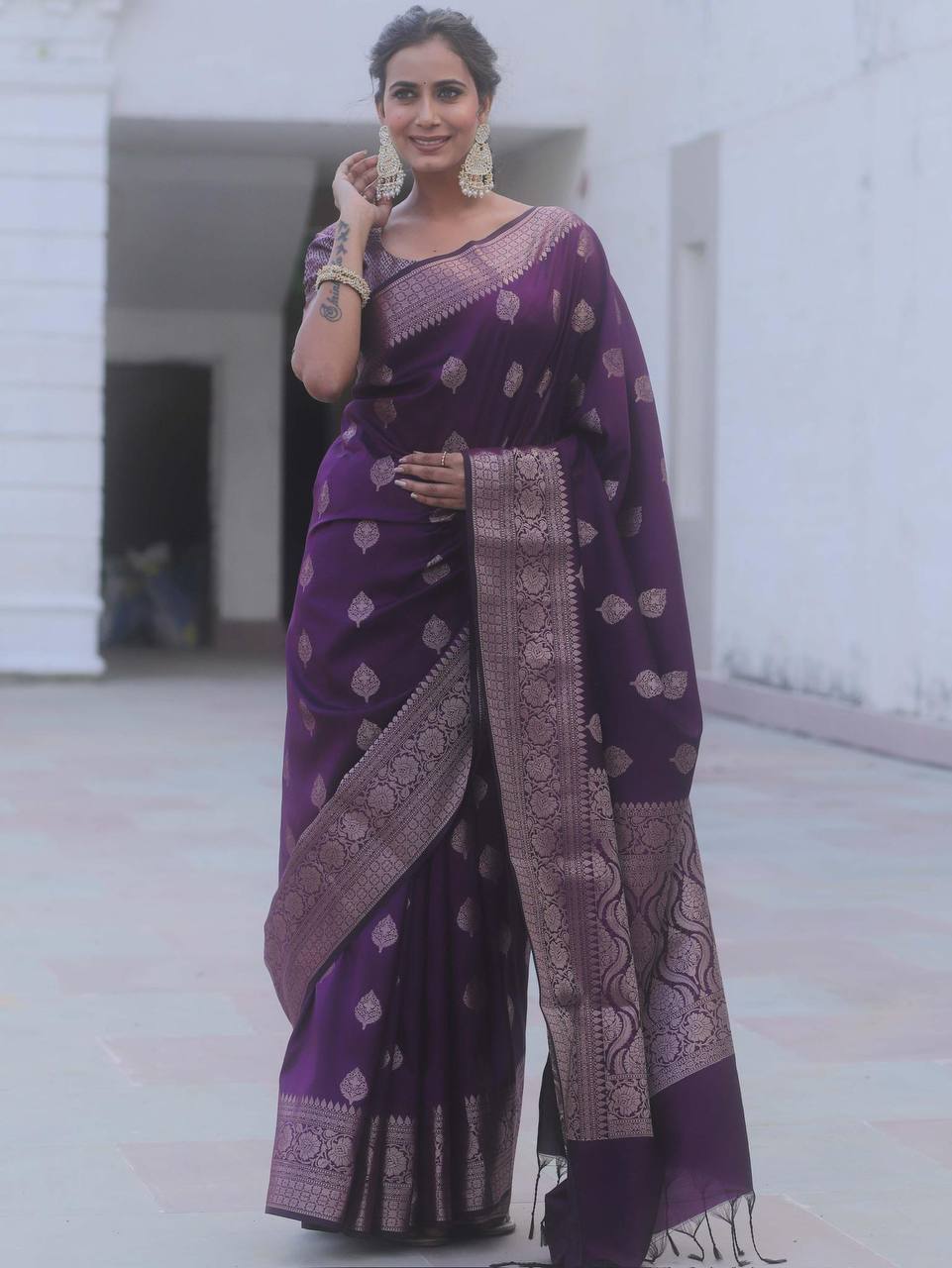 Organic Banarasi Lichi Silk Wedding Saree