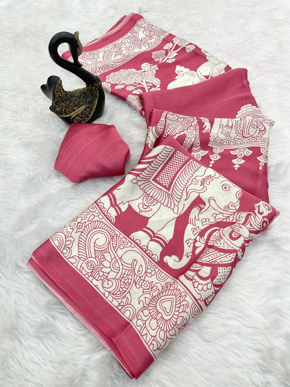 Semi Gajji Ajrakh Bandhej Soft Silk Saree – Heavy Traditional Weave