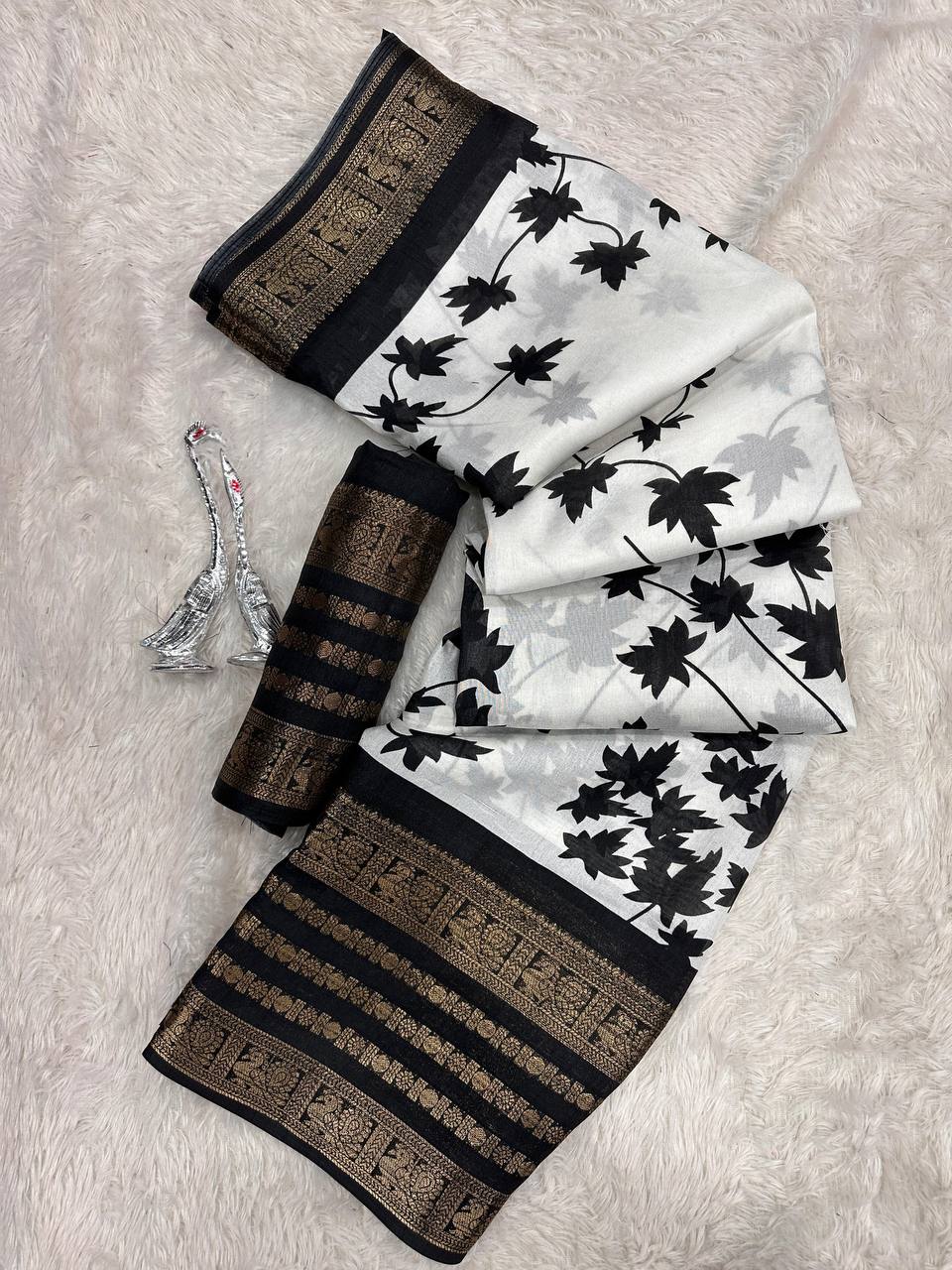 Pure Dola Silk Saree with Jacquard Border & Kalamkari Print