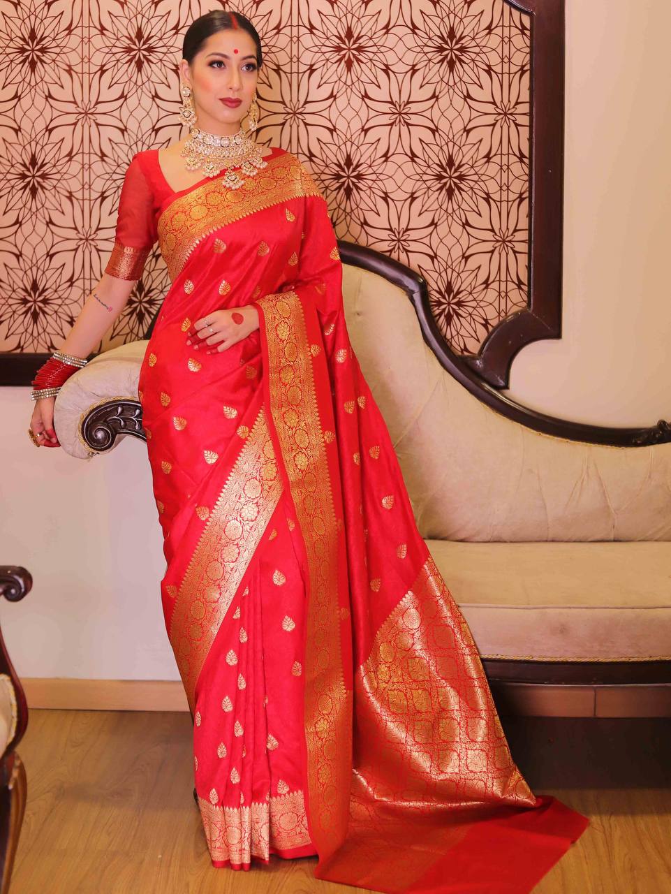 Divine Banarasi Wedding Saree Crafted in Organic Lichi Silk