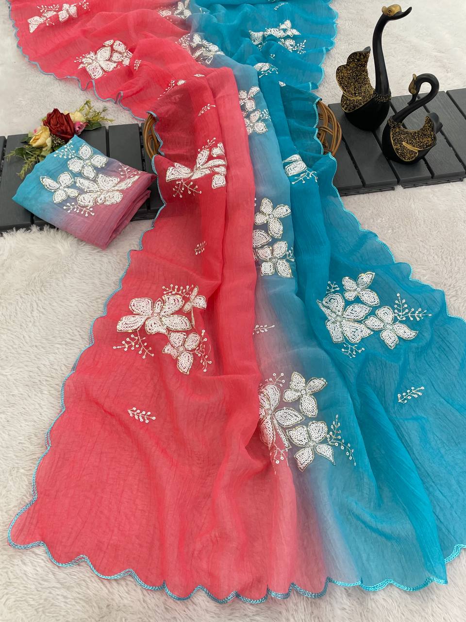 Soft Shaded Crunchy Fabric Designer Saree with Dual Sequins Work