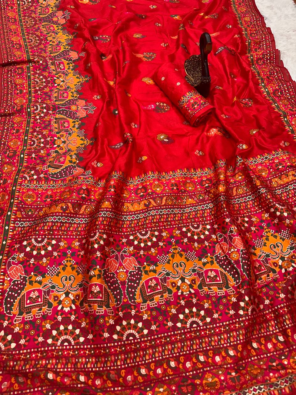 Hand Dyed Rajwadi Pashmina Silk Saree with Kashmiri Woven Pallu