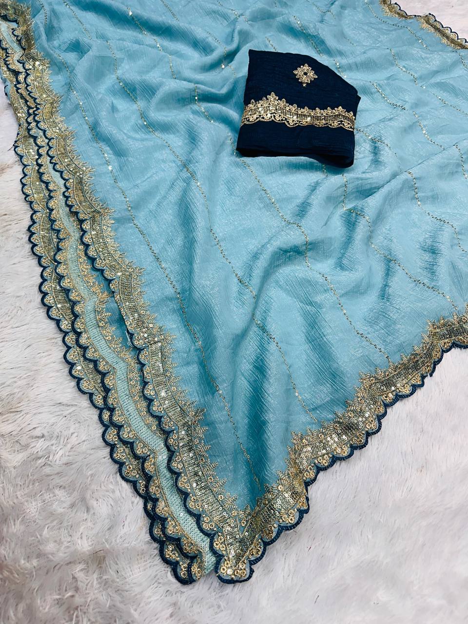 Soft Crunchy Fabric Designer Saree with Sequins & Zari Work