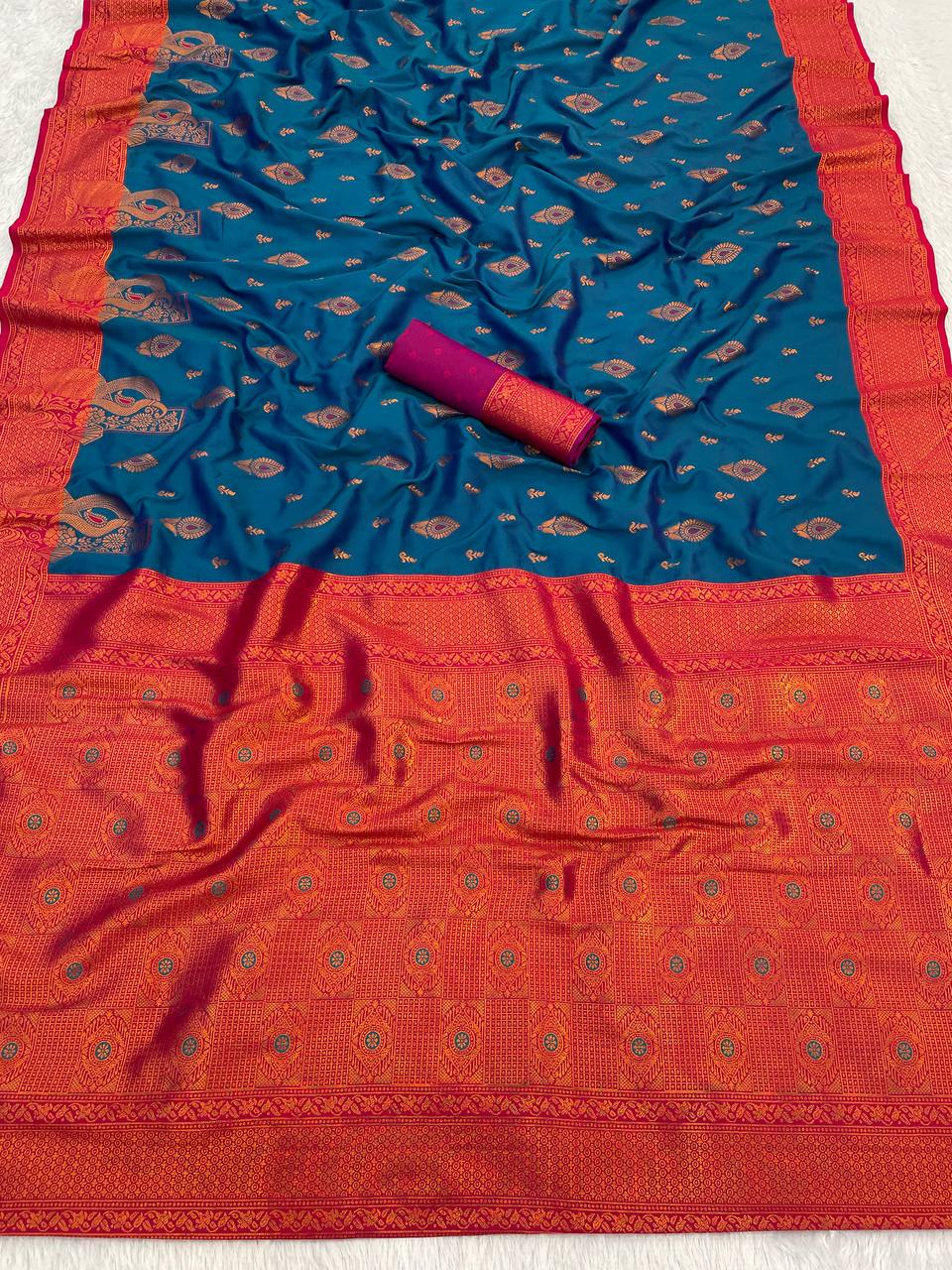 Premium Kanjivaram Soft Silk Saree with Copper Zari Jaal Weaving